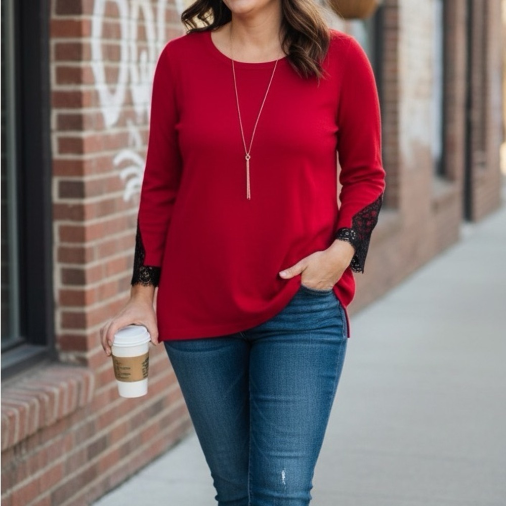 Lane Bryant Red 3/4 Sleeve Boxy Blouse